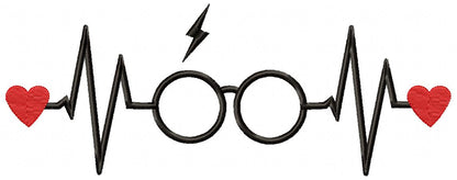 Heart and Glasses Heartbeat - Fill Stitch Embroidery