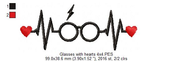 Heart and Glasses Heartbeat - Fill Stitch Embroidery