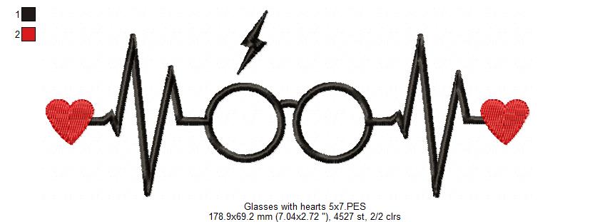 Heart and Glasses Heartbeat - Fill Stitch Embroidery