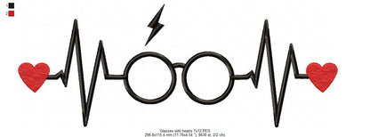 Heart and Glasses Heartbeat - Fill Stitch Embroidery