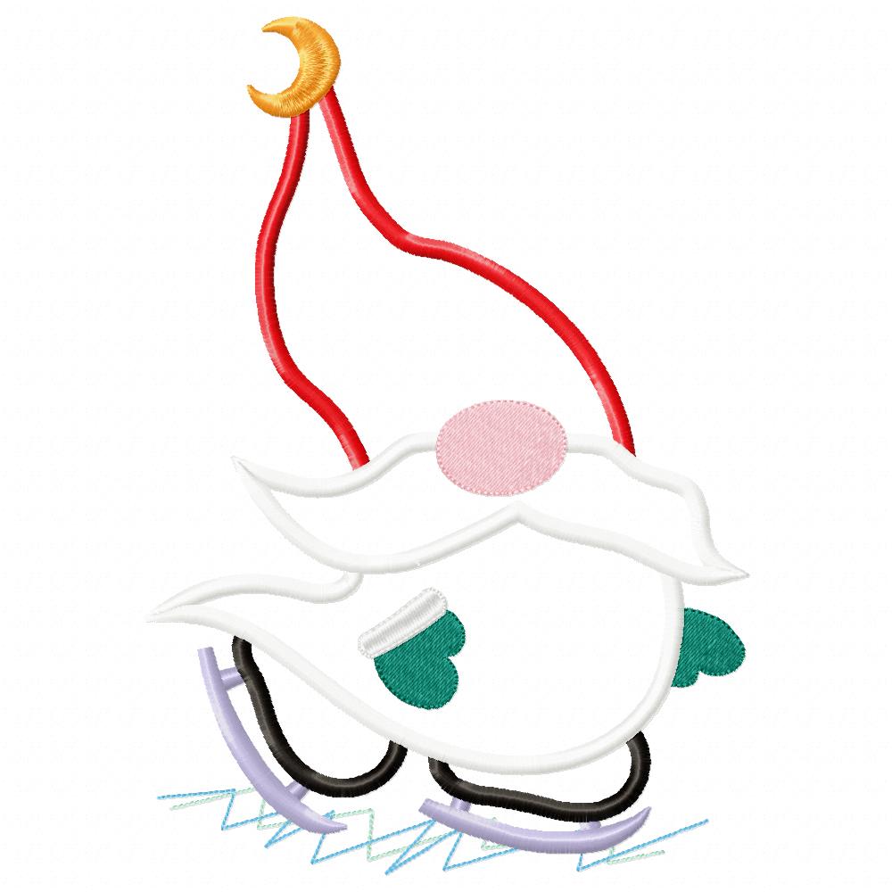 Winter Gnome Skating - Applique - Machine Embroidery Design