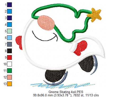 Gnome Skating - Applique - Machine Embroidery Design