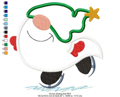Gnome Skating - Applique - Machine Embroidery Design