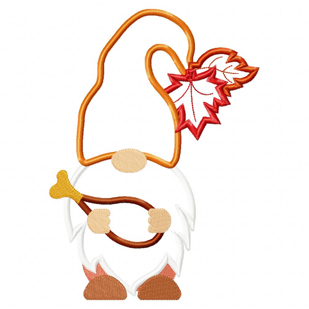 Thanksgiving Gnome with Turkey Drumstick - Applique Machine Embroidery Design