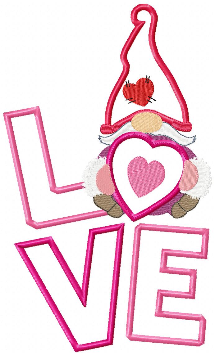 Valentine Gnome LOVE 💘 – Applique - Machine Embroidery Design