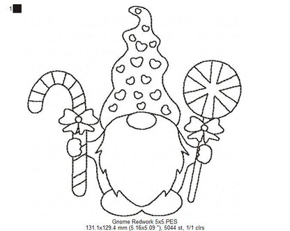 Christmas Gnome Santa Claus - Redwork - Machine Embroidery Design