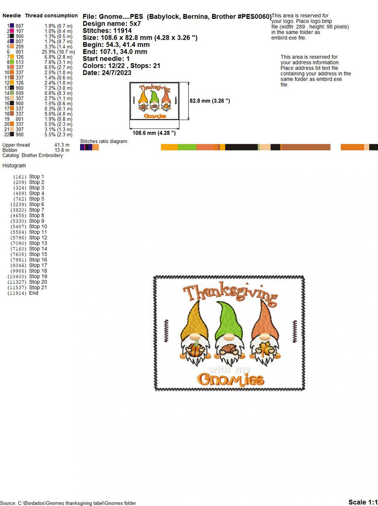 Gnomes Thanksgiving Label - ITH Project - Machine Embroidery Design