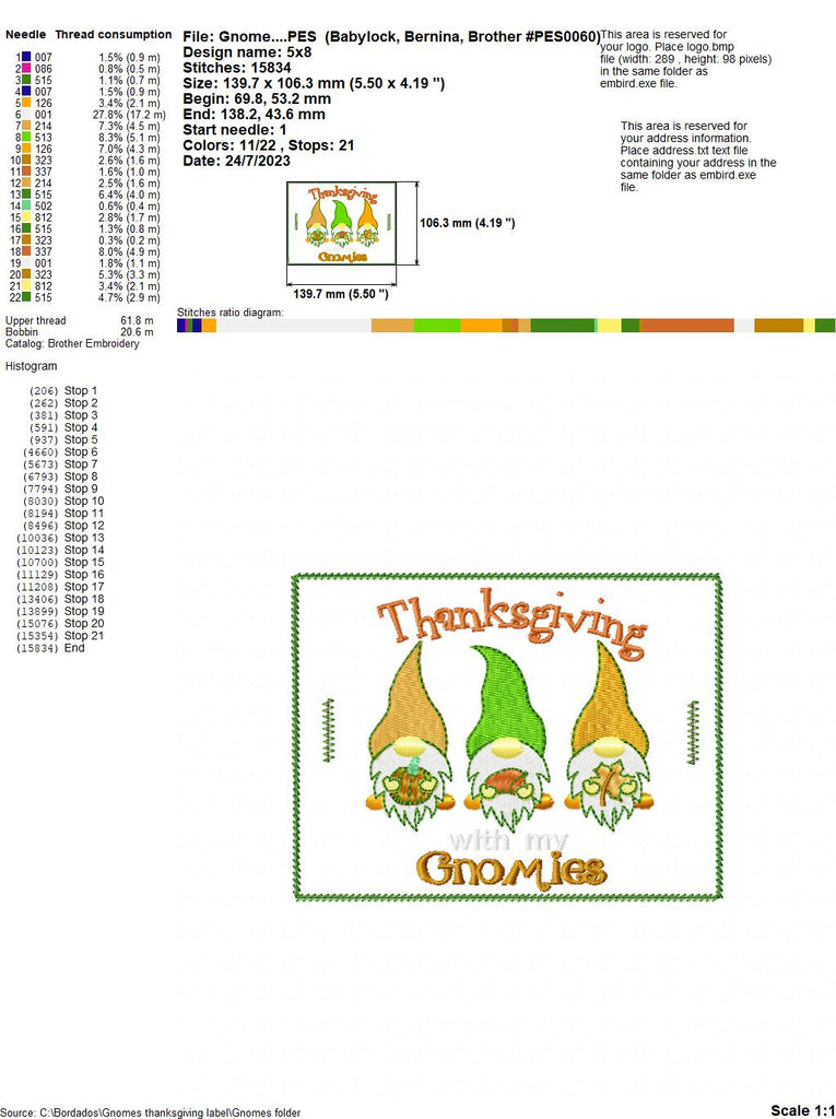 Gnomes Thanksgiving Label - ITH Project - Machine Embroidery Design