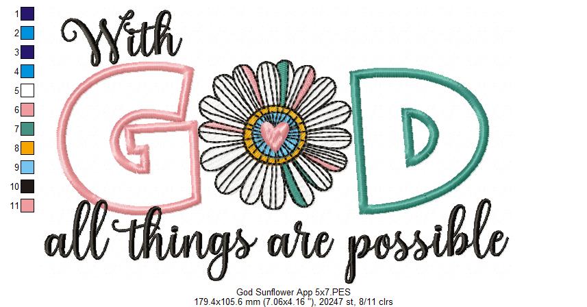 With God All Things Are Possible - Applique - Machine Embroidery Design