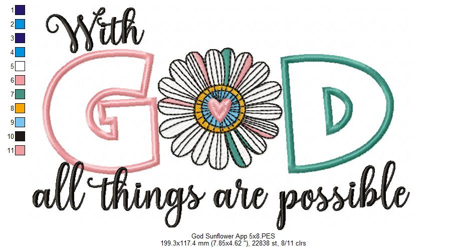 With God All Things Are Possible - Applique - Machine Embroidery Design