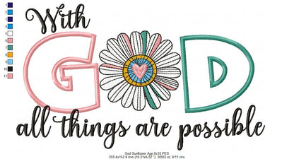 With God All Things Are Possible - Applique - Machine Embroidery Design