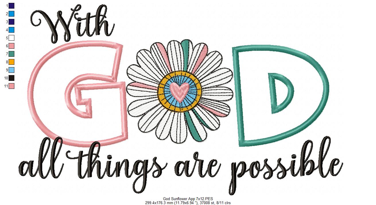 With God All Things Are Possible - Applique - Machine Embroidery Design