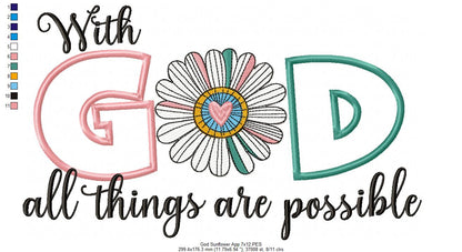 With God All Things Are Possible - Applique - Machine Embroidery Design