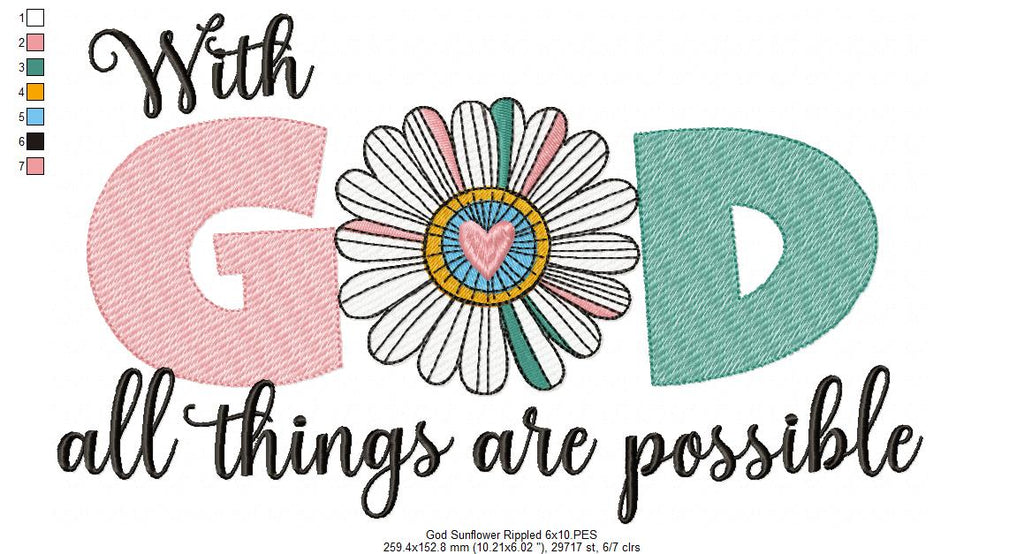 With God All Things Are Possible - Rippled Stitch - Machine Embroidery Design