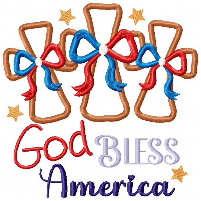 🌟 God Bless America with Stars & Crosses 🇺🇸 – Applique – Machine Embroidery Design