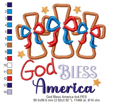 🌟 God Bless America with Stars & Crosses 🇺🇸 – Applique – Machine Embroidery Design