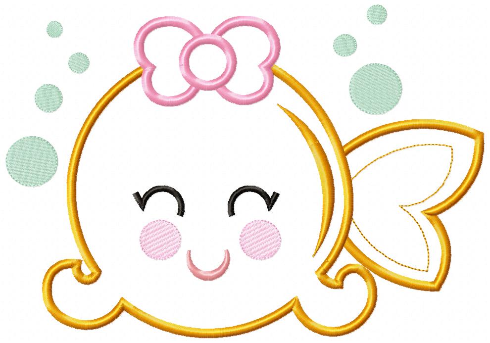 Kawaii Goldfish Girl - Appliqué - Machine Embroidery Design