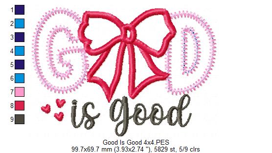 God is Good Coquette Bow - Applique - Machine Embroidery Design