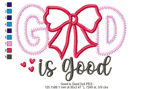 God is Good Coquette Bow - Applique - Machine Embroidery Design