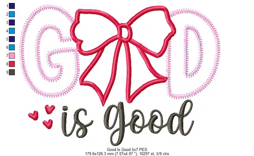 God is Good Coquette Bow - Applique - Machine Embroidery Design