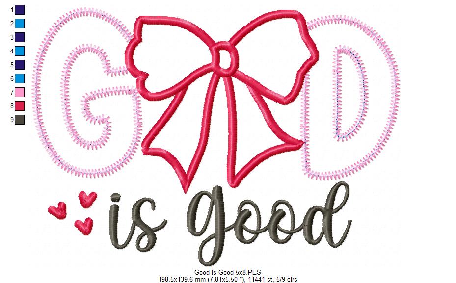 God is Good Coquette Bow - Applique - Machine Embroidery Design