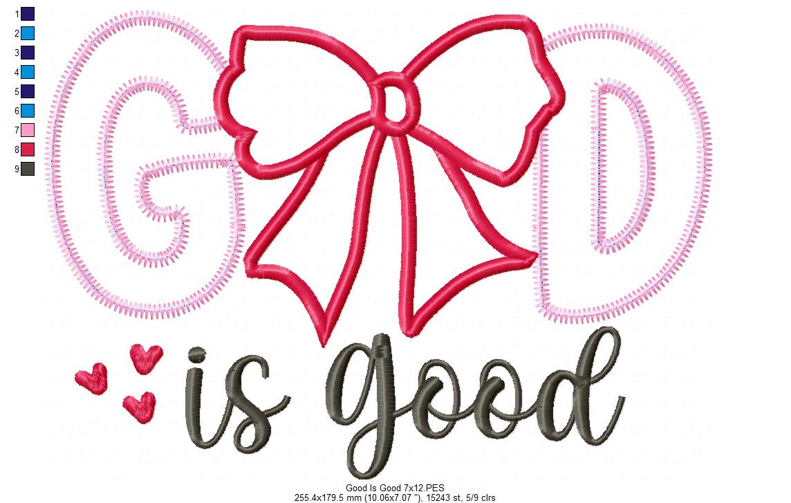 God is Good Coquette Bow - Applique - Machine Embroidery Design