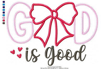 God is Good Coquette Bow - Applique - Machine Embroidery Design