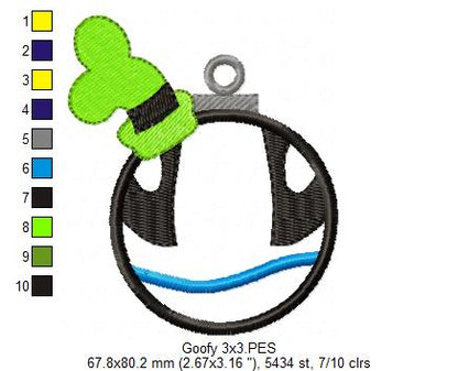 Mouse, Dog and Duck Christmas Ornaments - Set of 4 Designs - Applique Embroidery