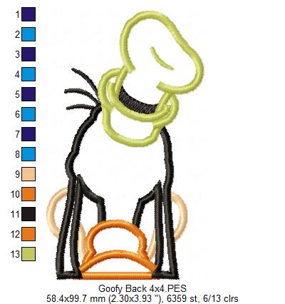 Goofy Back - Applique - Machine Embroidery Design