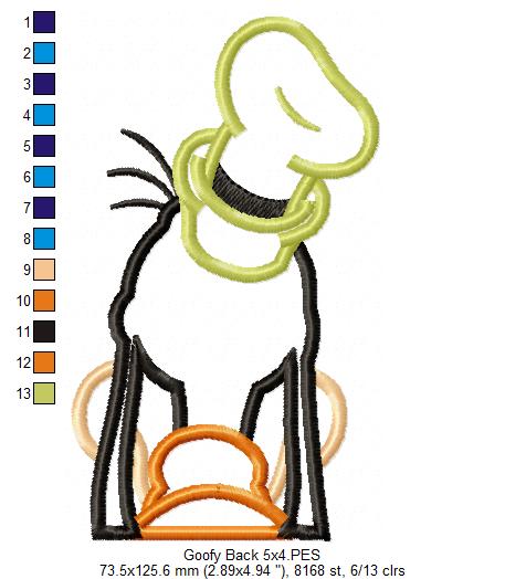 Goofy Back - Applique - Machine Embroidery Design