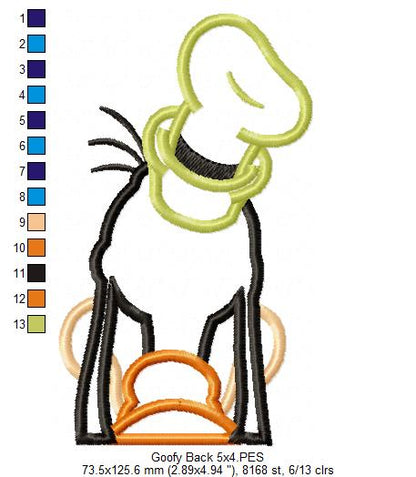 Goofy Back - Applique - Machine Embroidery Design