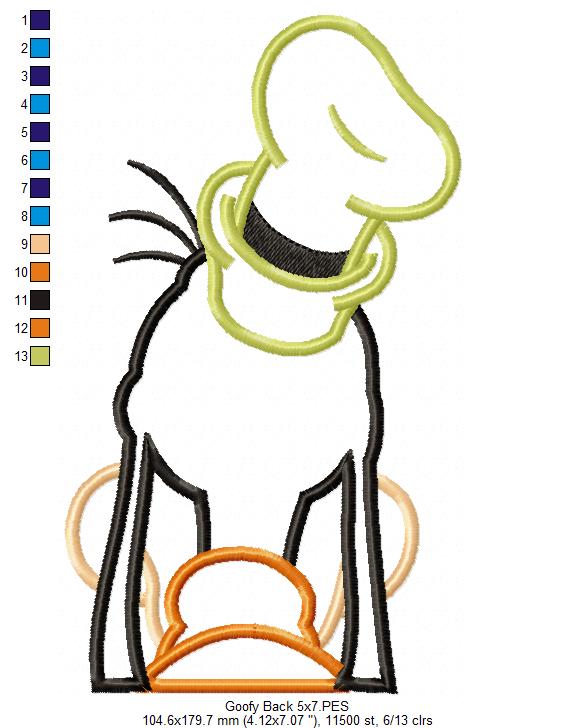 Goofy Back - Applique - Machine Embroidery Design