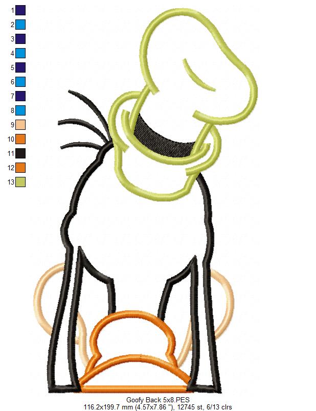 Goofy Back - Applique - Machine Embroidery Design