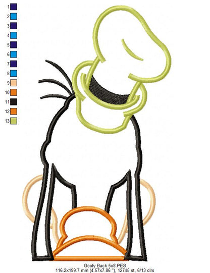 Goofy Back - Applique - Machine Embroidery Design