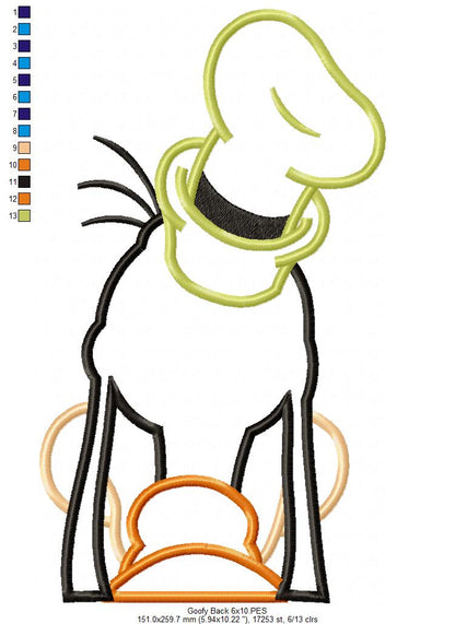 Goofy Back - Applique - Machine Embroidery Design