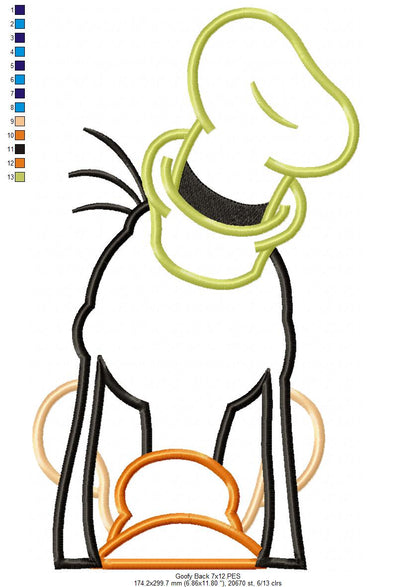 Goofy Back - Applique - Machine Embroidery Design