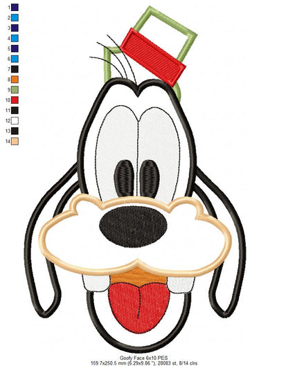 Goofy Face - Applique - Machine Embroidery Design