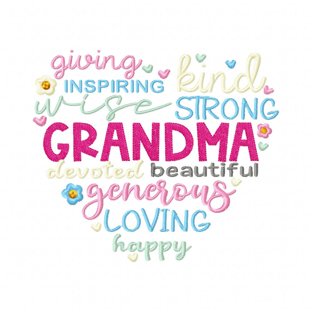 Grandma Heart Words - Fill Stitch - Machine Embroidery Design
