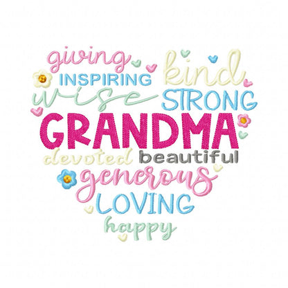 Grandma Heart Words - Fill Stitch - Machine Embroidery Design
