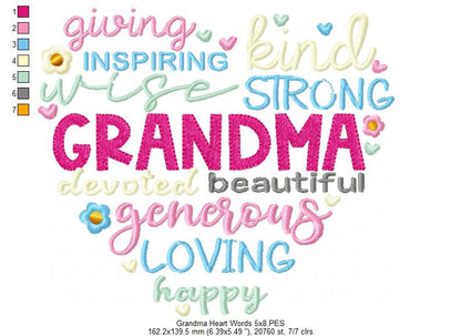 Grandma Heart Words - Fill Stitch - Machine Embroidery Design