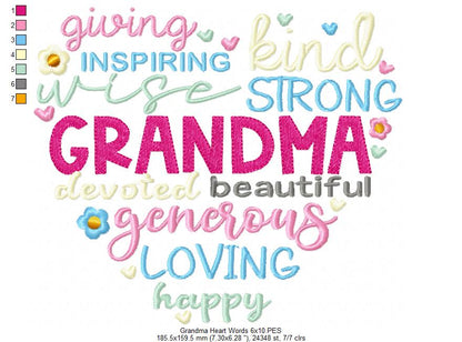Grandma Heart Words - Fill Stitch - Machine Embroidery Design