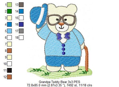 Grandpa Teddy Bear - Fill Stitch