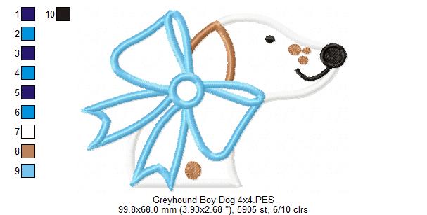Greyhound Dog Boy - Applique - Machine Embroidery Design