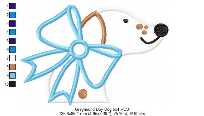 Greyhound Dog Boy - Applique - Machine Embroidery Design