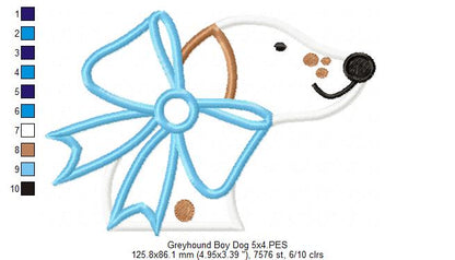 Greyhound Dog Boy - Applique - Machine Embroidery Design