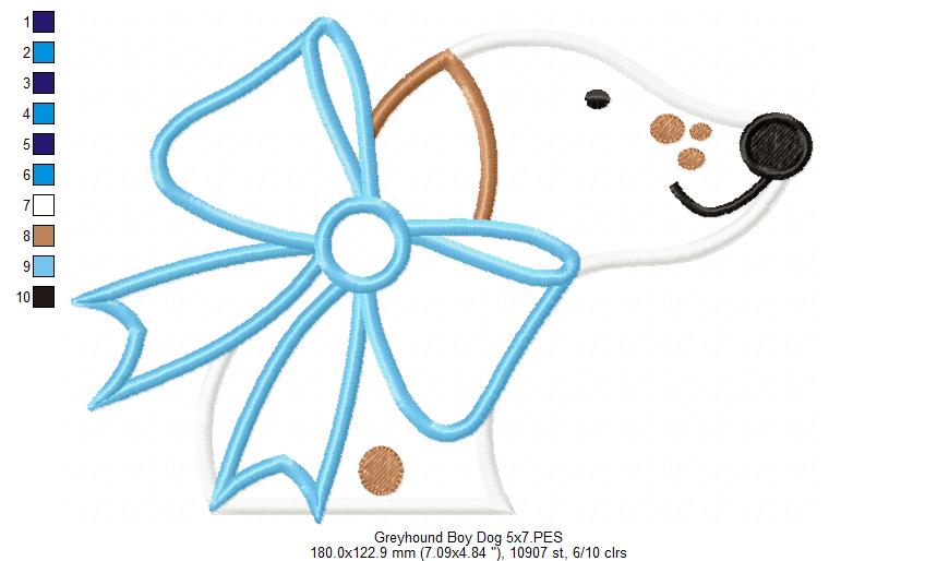 Greyhound Dog Boy - Applique - Machine Embroidery Design