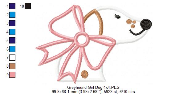 Greyhound Dog Girl - Applique - Machine Embroidery Design