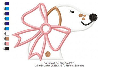 Greyhound Dog Girl - Applique - Machine Embroidery Design