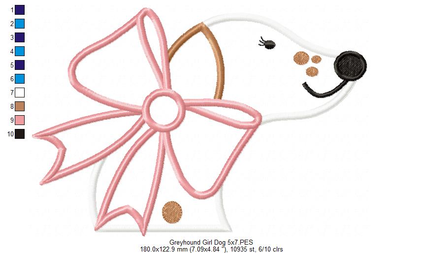 Greyhound Dog Girl - Applique - Machine Embroidery Design