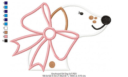 Greyhound Dog Girl - Applique - Machine Embroidery Design